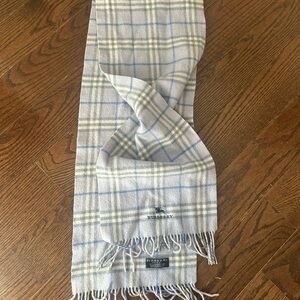 Burberry Gray and Blue Checkered Wool Scarf